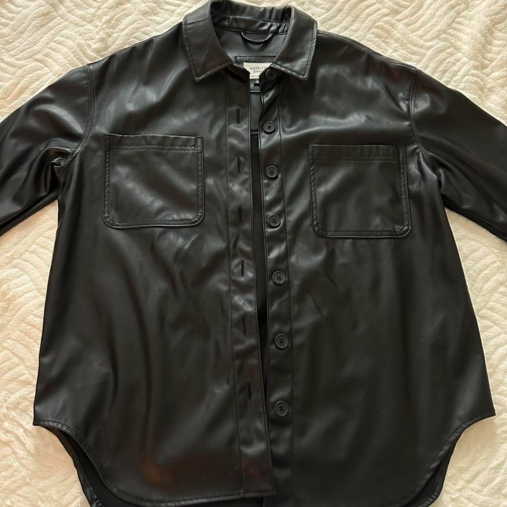 Faux leather oversized shirt
